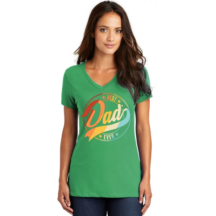 Retro VIntage Best Dad Ever Emblem Women's V-Neck T-Shirt