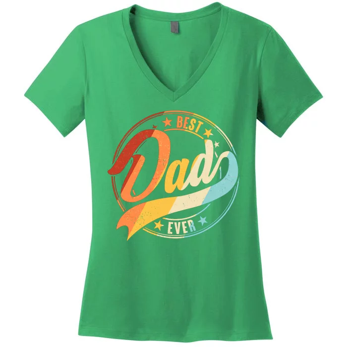 Retro VIntage Best Dad Ever Emblem Women's V-Neck T-Shirt