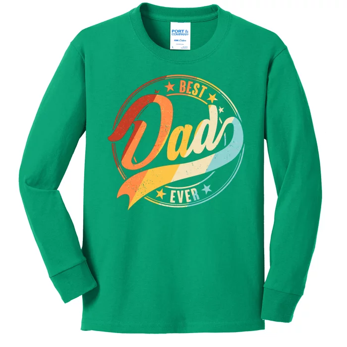 Retro VIntage Best Dad Ever Emblem Kids Long Sleeve Shirt