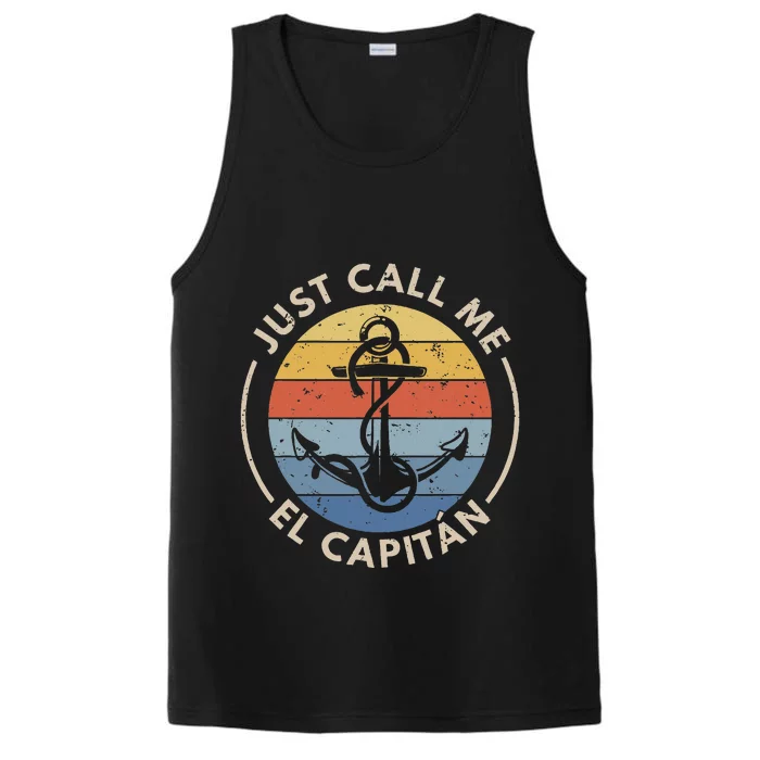 Retro Vintage Boat Just Call Me El Capitan Performance Tank