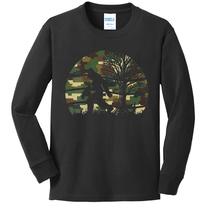 Retro Vintage Bigfoot Camo Fun Kids Long Sleeve Shirt