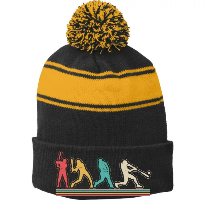 Retro Vintage Baseball Sports Fan Stripe Pom Pom Beanie