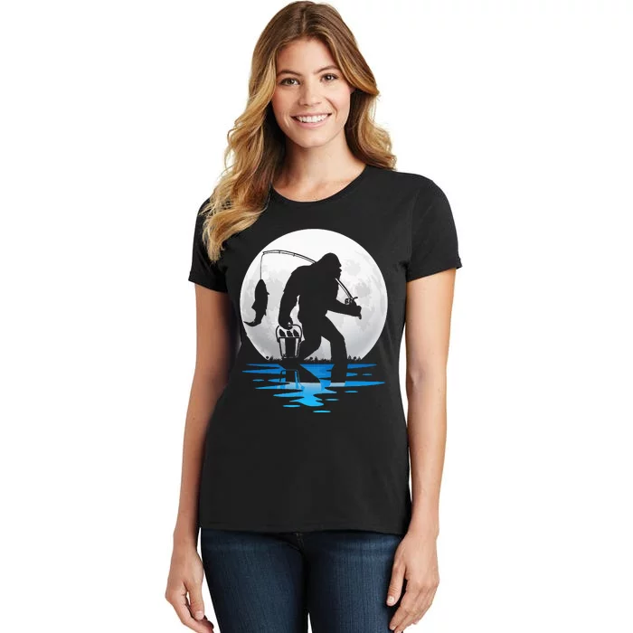 Retro Vintage Bigfoot Sasquatch Fishing Lover Fan Fisher Women's T-Shirt