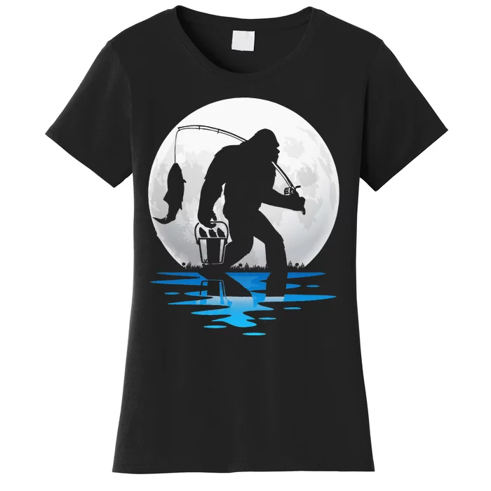 Retro Vintage Bigfoot Sasquatch Fishing Lover Fan Fisher Women's T-Shirt