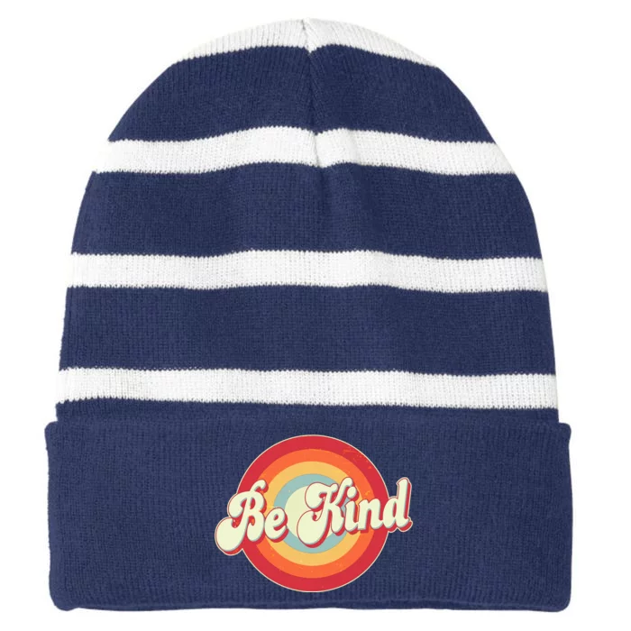 Retro Vintage Be Kind Striped Beanie with Solid Band