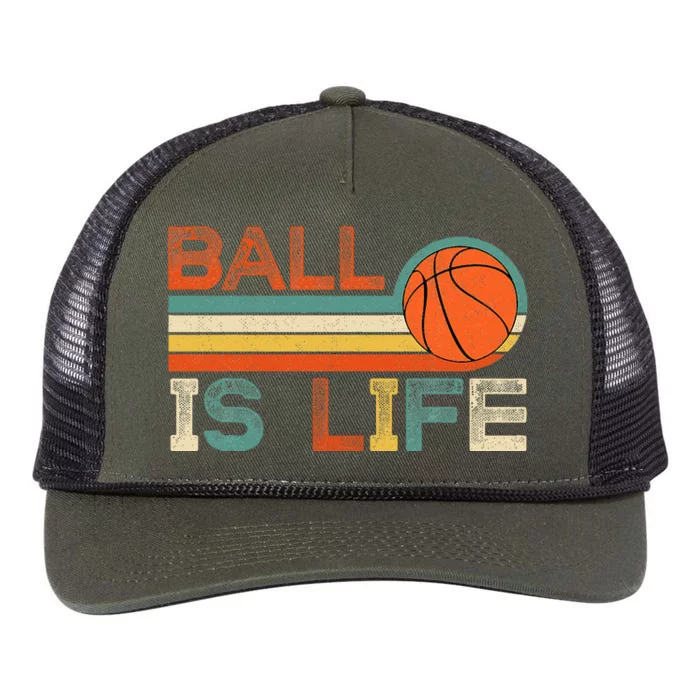 Retro Vintage Ball Is Life Basketball Fans Lover Retro Rope Trucker Hat Cap