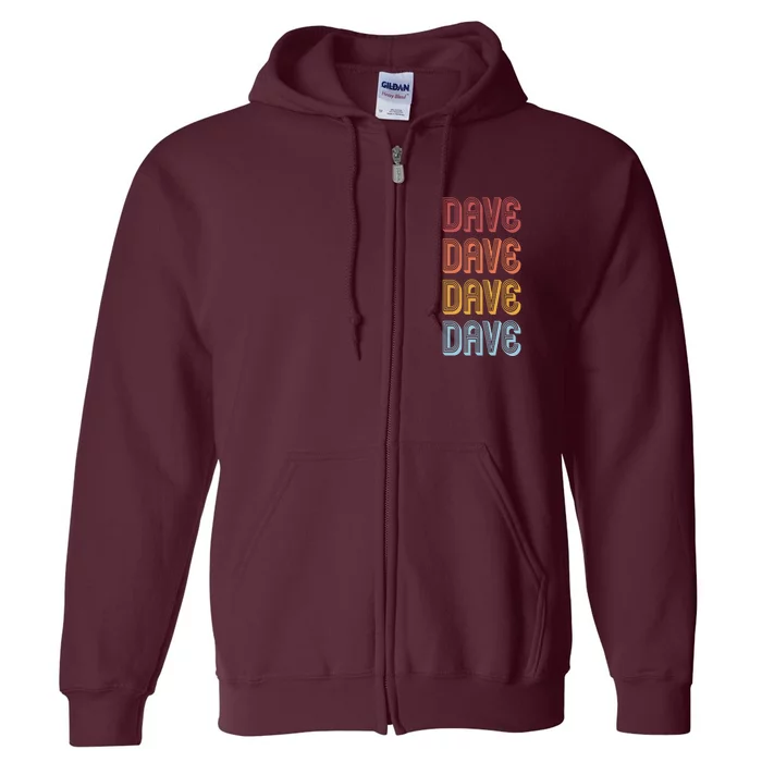 Retro Vintage Custom Name Dave Full Zip Hoodie