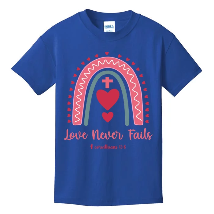 Religious Valentines Christian Love Never Fails Rainbow Great Gift Kids T-Shirt