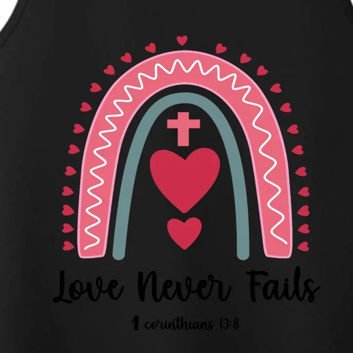 Religious Valentines Christian Love Never Fails Rainbow Gift Performance Tank