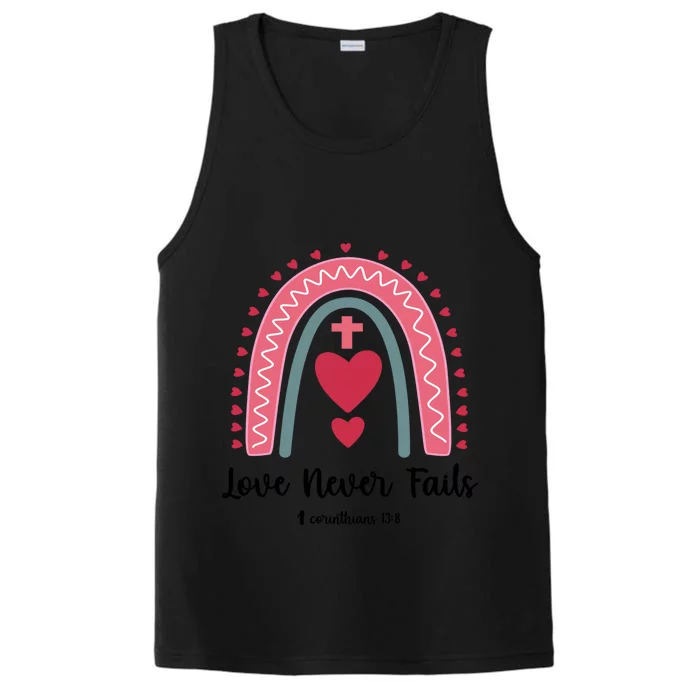 Religious Valentines Christian Love Never Fails Rainbow Gift Performance Tank