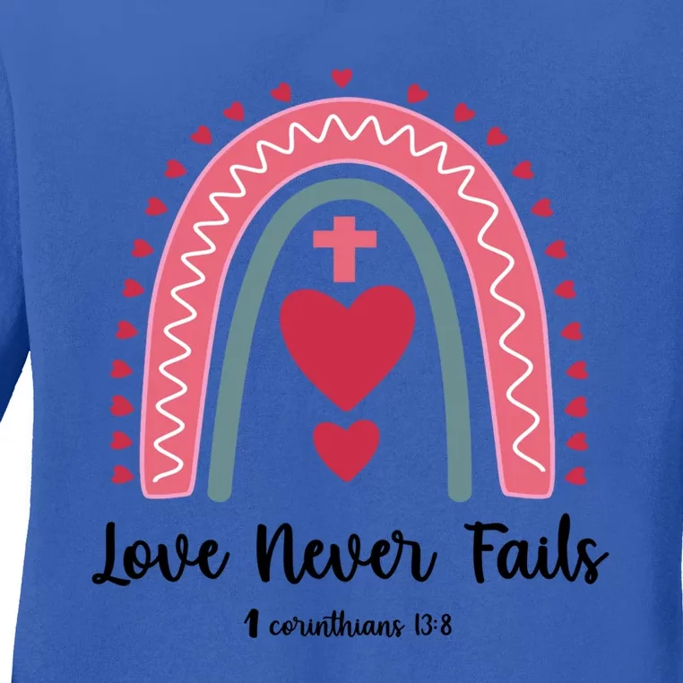 Religious Valentines Christian Love Never Fails Rainbow Gift Ladies Long Sleeve Shirt