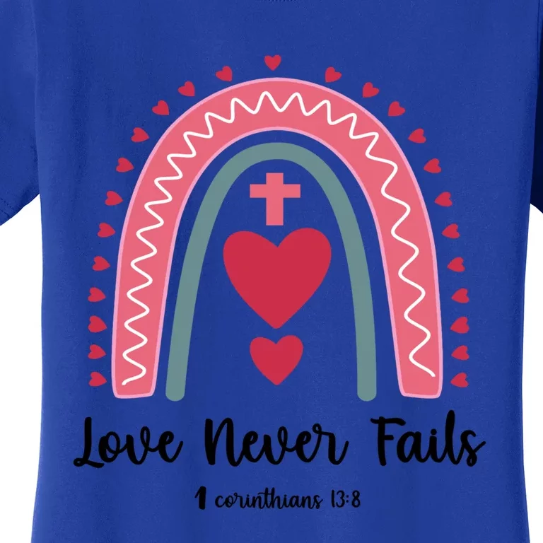 Religious Valentines Christian Love Never Fails Rainbow Gift Women's T-Shirt