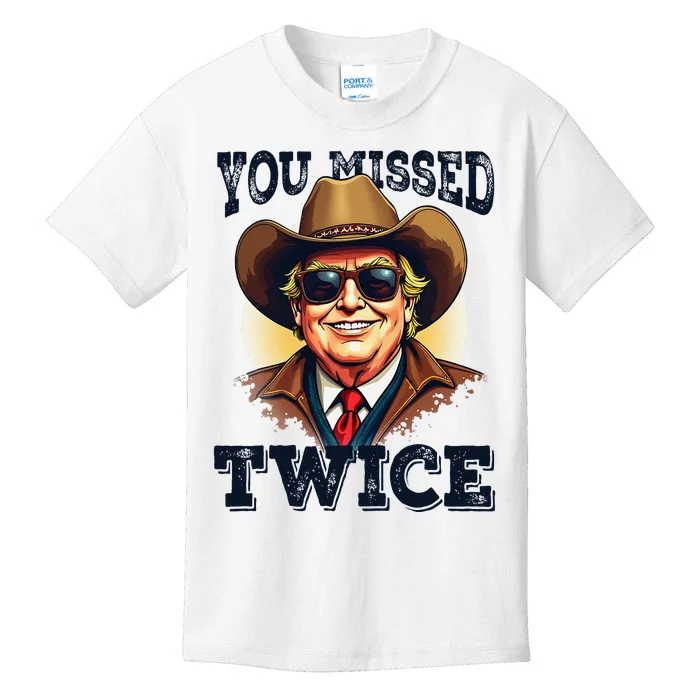 Retro Vintage Cowboy Western Y Missed Twice President Trump Kids T-Shirt