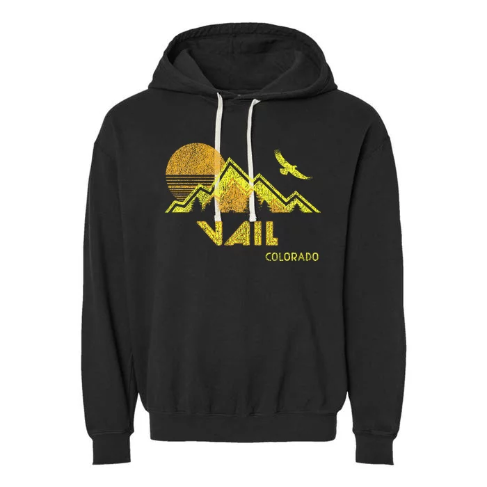 Retro Vail Colorado Distressed Home Garment-Dyed Fleece Hoodie