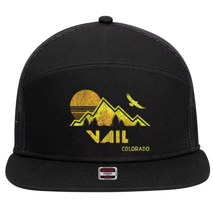 Retro Vail Colorado Distressed Home 7 Panel Mesh Trucker Snapback Hat