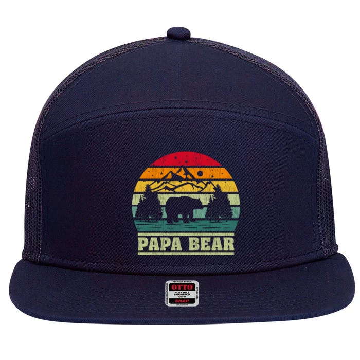 Retro Vintage Camping Lover Papa Bear Camper Gift 7 Panel Mesh Trucker Snapback Hat