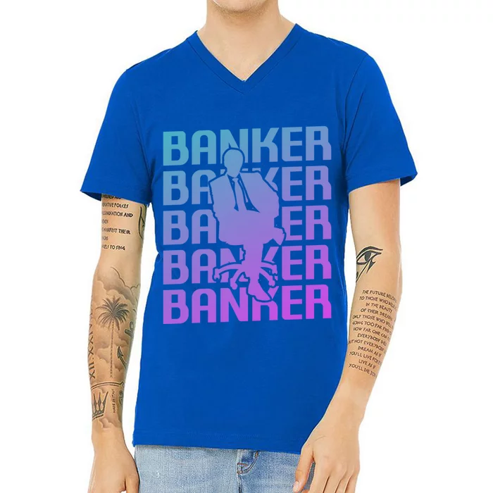 Retro Vintage Classic Banker Banking Gift V-Neck T-Shirt