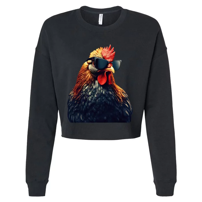 Retro Vintage Chicken Cool Rooster Wearing Sunglasses Cropped Pullover Crew