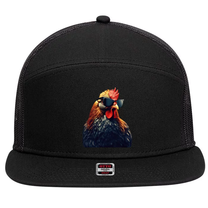 Retro Vintage Chicken Cool Rooster Wearing Sunglasses 7 Panel Mesh Trucker Snapback Hat