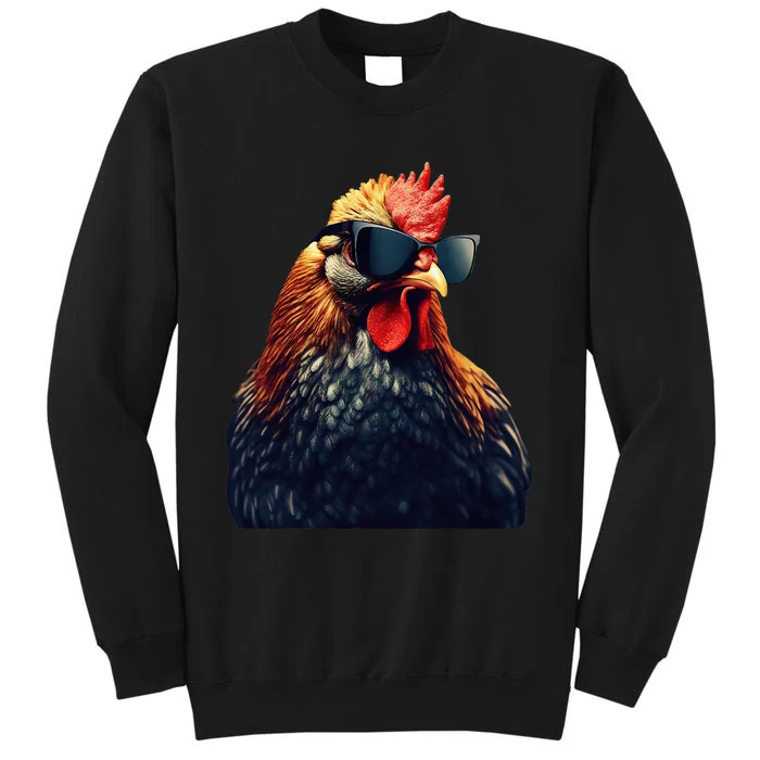 Retro Vintage Chicken Cool Rooster Wearing Sunglasses Tall Sweatshirt