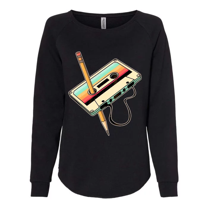 Retro Vintage Cassette Tape Pencil 70s 80s 90s Music Mixtape Womens California Wash Sweatshirt