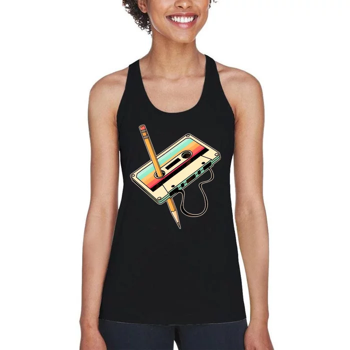 Retro Vintage Cassette Tape Pencil 70s 80s 90s Music Mixtape Women's Racerback Tank