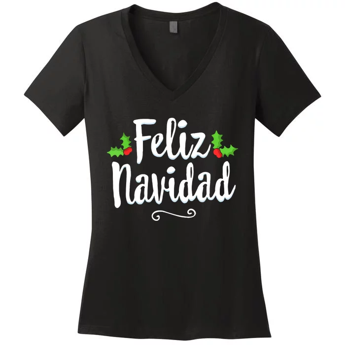 Retro Vintage Christmas Feliz Navidad Mexican Spanish Xmas Gift Women's V-Neck T-Shirt