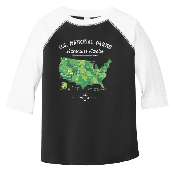 Retro Vintage Camping Hiking 63 National Parks Map US Park Toddler Fine Jersey T-Shirt