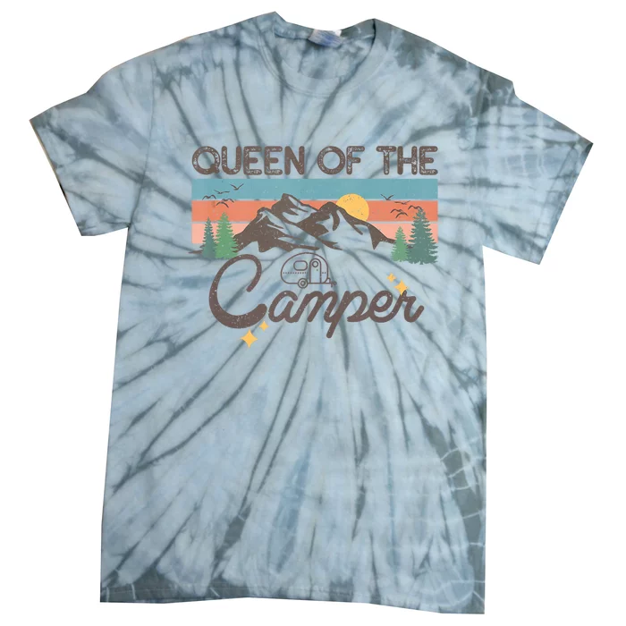 Retro Vintage Camping Women Queen Of The Camper Tie-Dye T-Shirt