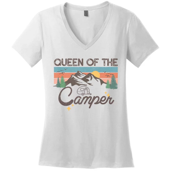 Retro Vintage Camping Women Queen Of The Camper Women's V-Neck T-Shirt