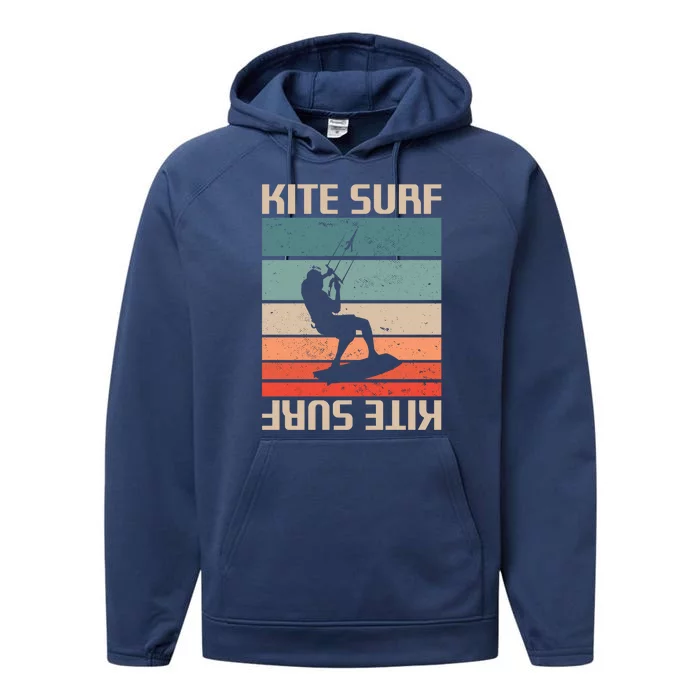 Retro Vintage Classic Kite Surf Surfing Surfer Gift Performance Fleece Hoodie