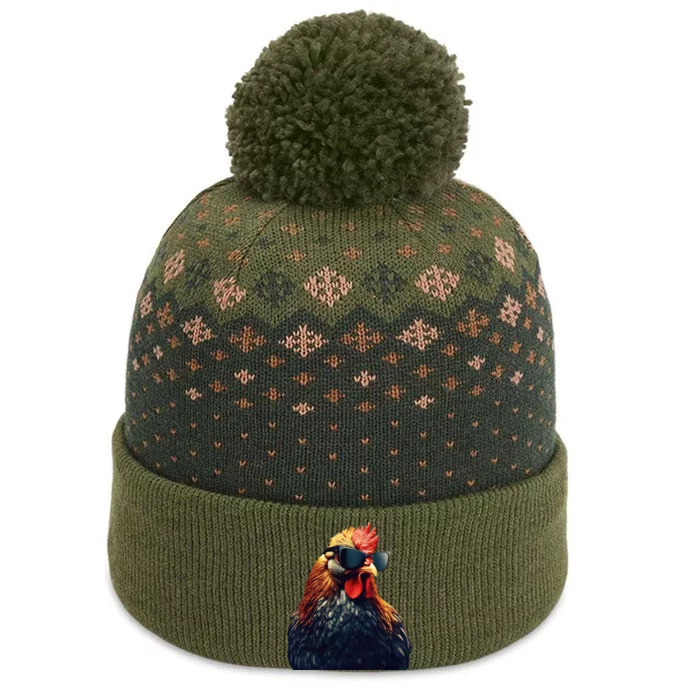 Retro Vintage Chicken Cool Rooster Wearing Sunglasses The Baniff Cuffed Pom Beanie