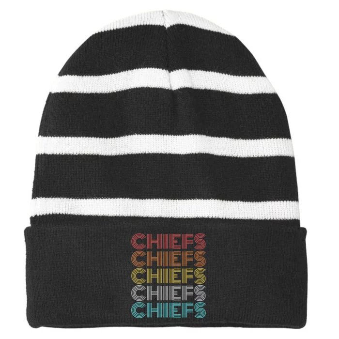 Retro Vintage Chiefs Striped Beanie with Solid Band