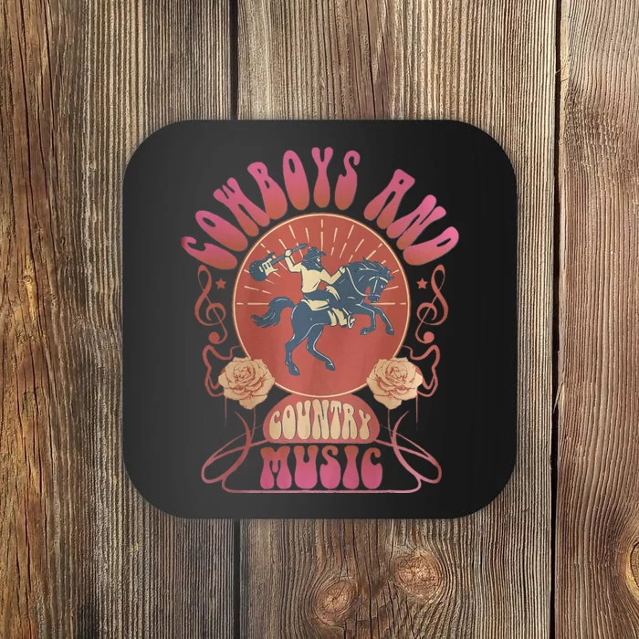 Retro Vintage Cow And Country Music Western Cowgirl Coaster