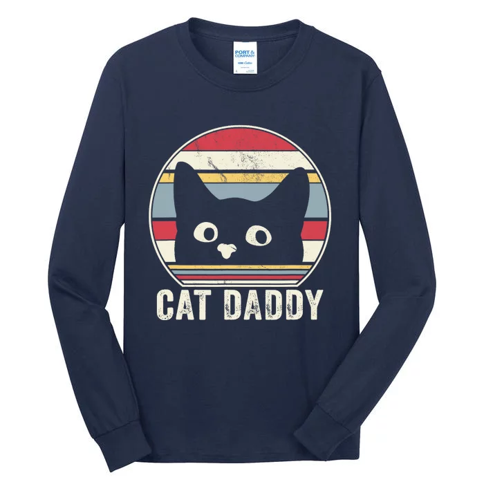 Retro Vintage Cat Daddy Funny Cat Dad Gifts Father's Day Tall Long Sleeve T-Shirt