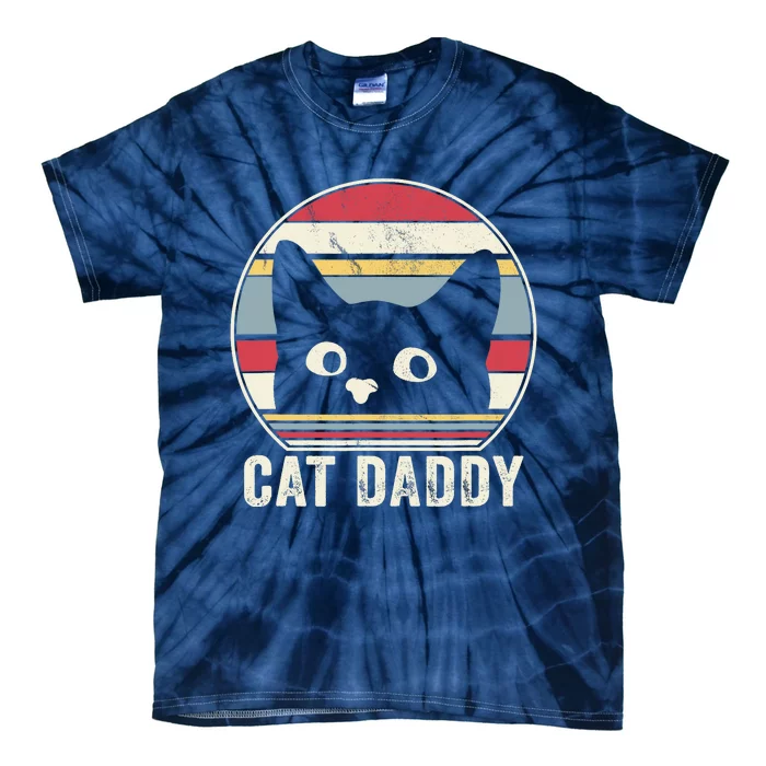 Retro Vintage Cat Daddy Funny Cat Dad Gifts Father's Day Tie-Dye T-Shirt