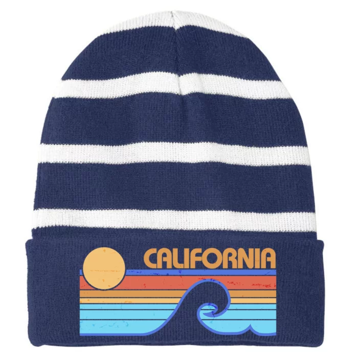 Retro Vintage California Sunset Wave Striped Beanie with Solid Band