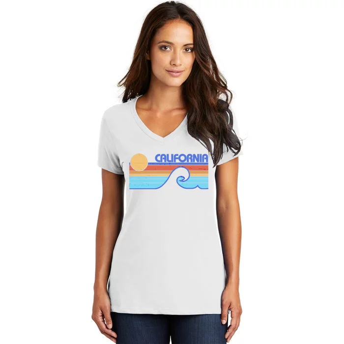 Retro Vintage California Sunset Wave Women's V-Neck T-Shirt