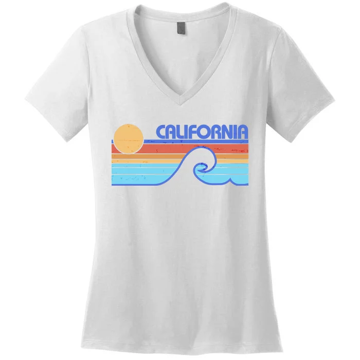 Retro Vintage California Sunset Wave Women's V-Neck T-Shirt