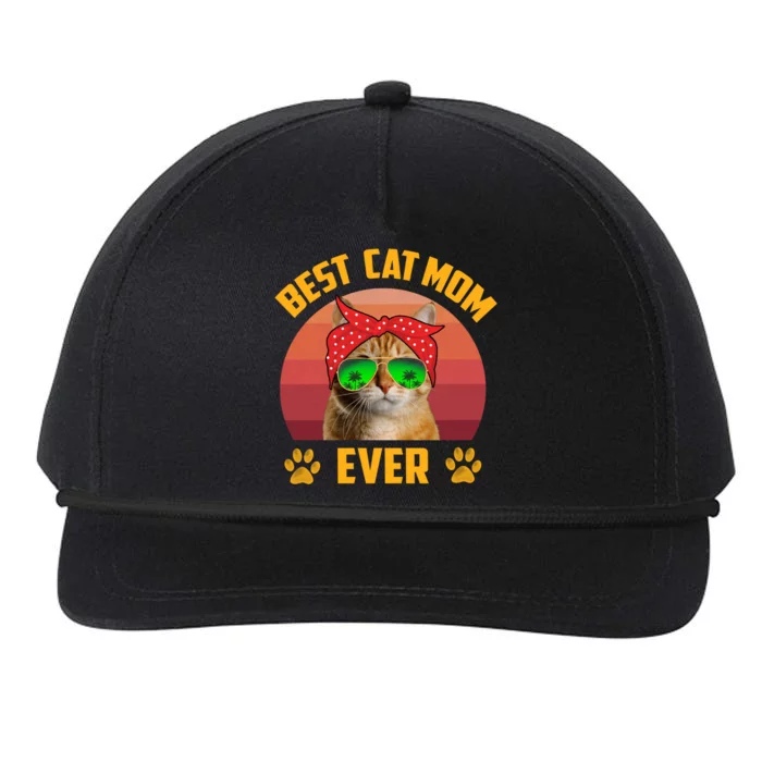 Retro Vintage Cat Mom Funny Mother's Day Best Cat Mom Ever Funny Gift Snapback Five-Panel Rope Hat