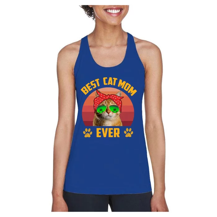 Retro Vintage Cat Mom Funny Mother's Day Best Cat Mom Ever Funny Gift Women's Racerback Tank