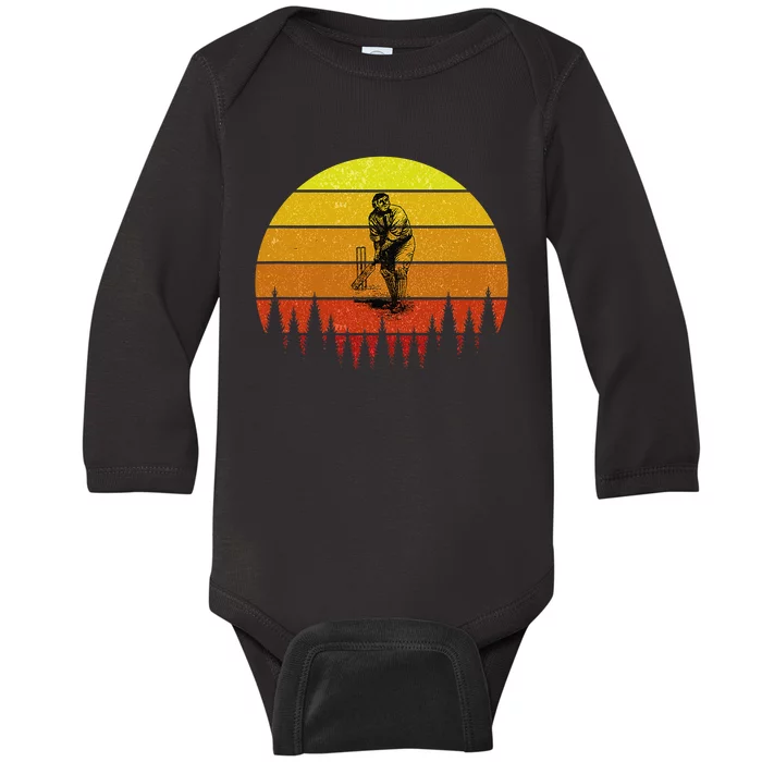 Retro Vintage Cricket Player Sports Lover Team Coach Baby Long Sleeve Bodysuit