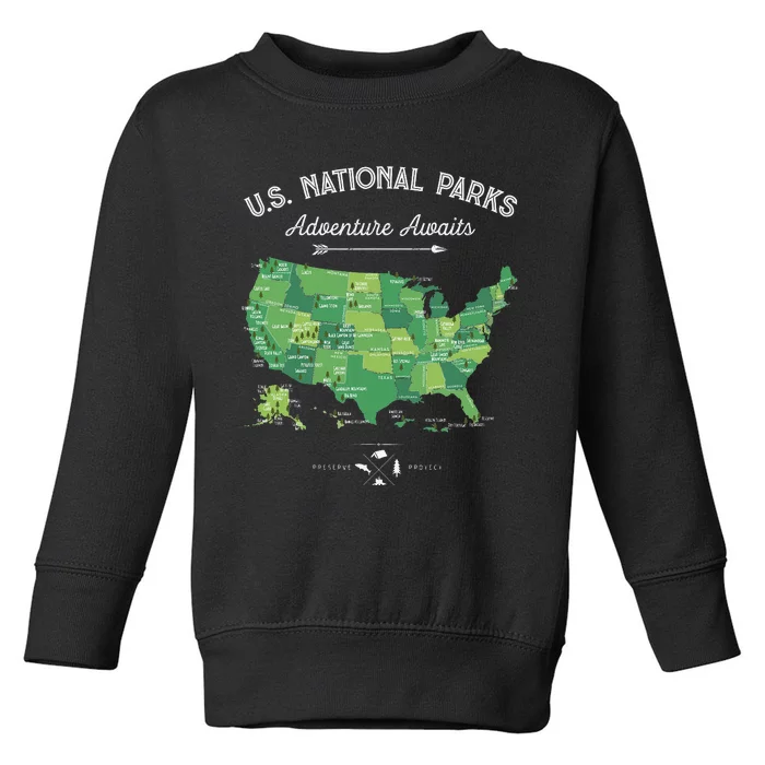 Retro Vintage Camping Hiking 63 National Parks Map US Park Toddler Sweatshirt