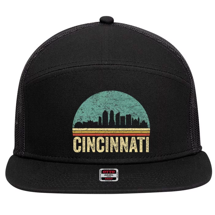 Retro Vintage Cincinnati Skyline 70s 80s Souvenir 7 Panel Mesh Trucker Snapback Hat