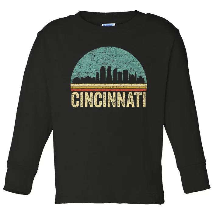 Retro Vintage Cincinnati Skyline 70s 80s Souvenir Toddler Long Sleeve Shirt