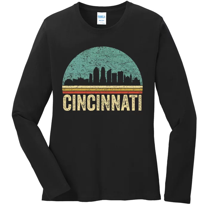 Retro Vintage Cincinnati Skyline 70s 80s Souvenir Ladies Long Sleeve Shirt