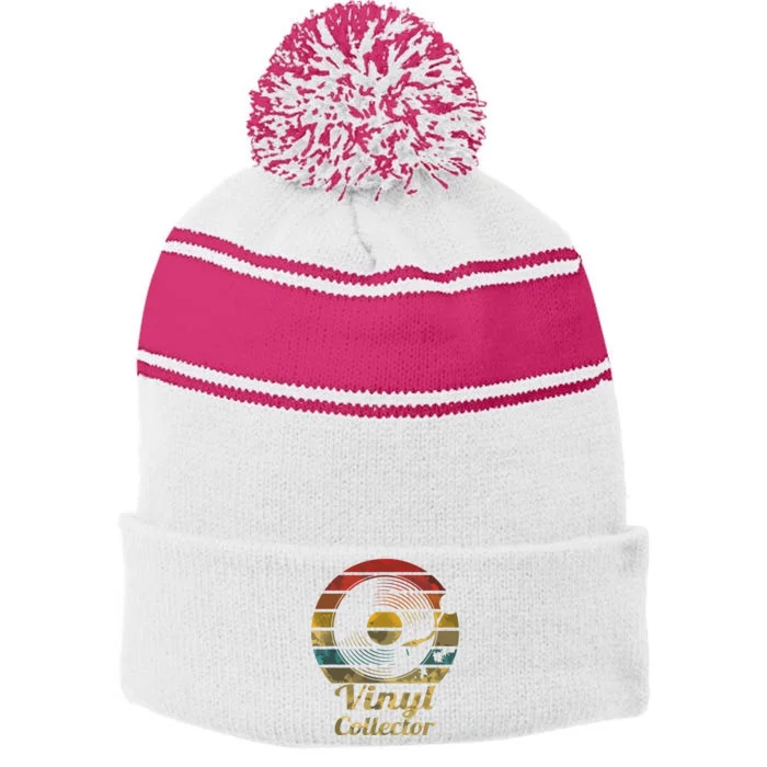 Retro Vinyl Collector Record Player Stripe Pom Pom Beanie