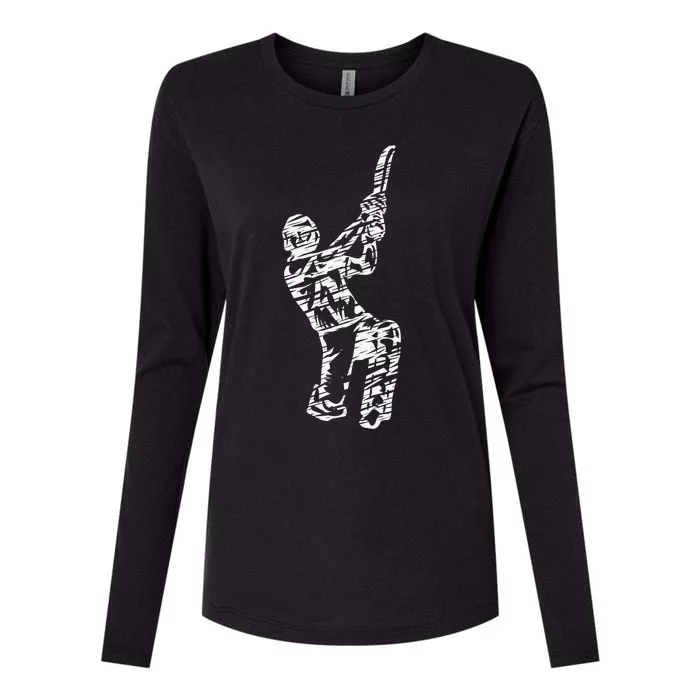 Retro Vintage Cricket Lover Cricket Silhouette Player Womens Cotton Relaxed Long Sleeve T-Shirt