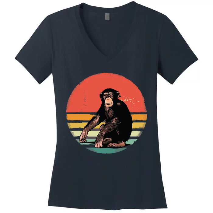 Retro Vintage Chimpanzee Monkey Wild Forest Animal Women's V-Neck T-Shirt