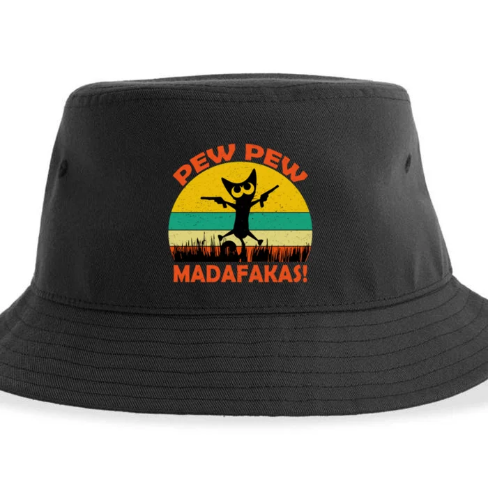 Retro Vintage Cat Pew Pew Madafakas Sustainable Bucket Hat